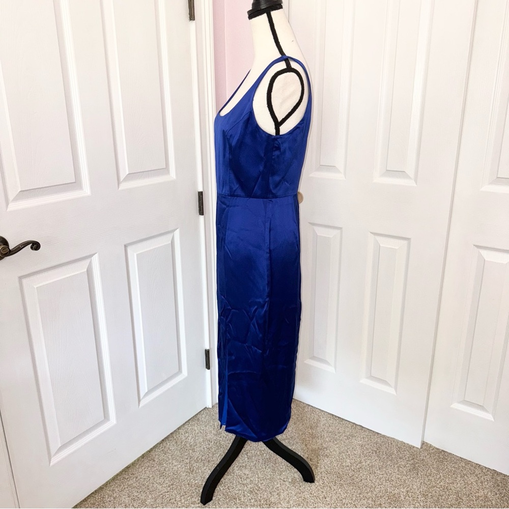 NWT Amanda Uprichard 100% silk royal blue midi dress w side slit, size medium - Picture 6 of 16